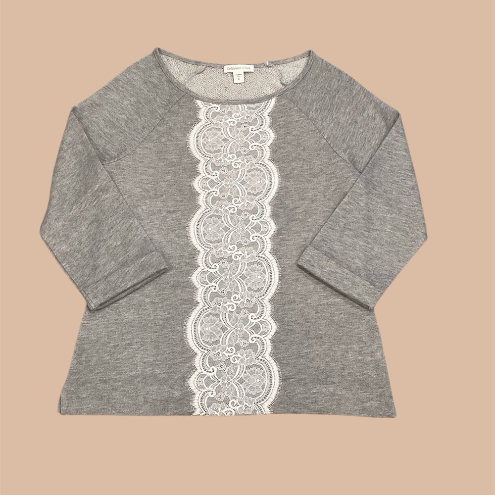 Coldwater Creek Gray and White Lace Top